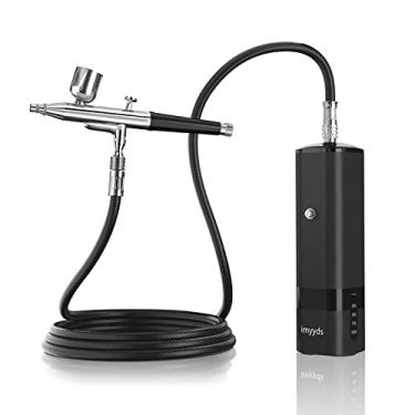 Imagem de imyyds Kit de aerógrafo com compressor, pistola de aerógrafo sem fio de alta pressão 32PSI, conjunto de compressor de aerógrafo portátil de dupla ação, mini escovas de ar recarregáveis portáteis para