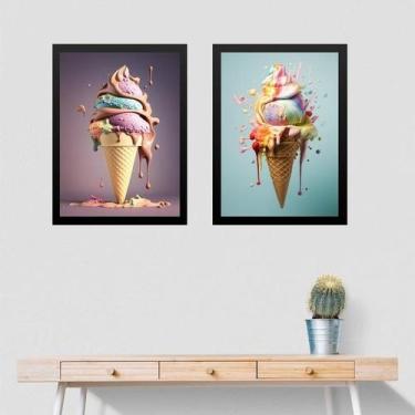 Imagem de Kit 2 Quadros Fotografias Sorvetes Coloridos 24X18Cm - Vidro - Quadros