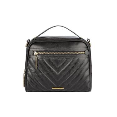 Imagem de Bolsa baú pequena de couro liso Lara - Preto  feminino