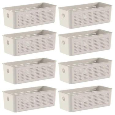 Imagem de 8x Cesto Caixa 3L Organizador OU Flow Bege 9cm x 12cm x 27cm