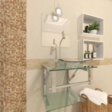 Imagem de Gabinete de vidro para banheiro 40cm inox incolor com torneira - CUBAS