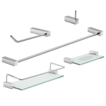 Imagem de Kit Acessórios para Banheiro Grego Modelo Troia Suporte Quadrado 5 Pçs