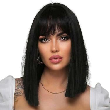 Imagem de Peruca Lisa 45cm Franja Reta Fibra Alta Temperatura - D&D Commerce
