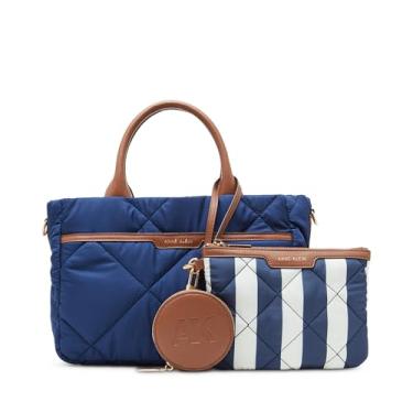 Imagem de Anne Klein Ew Bolsa acolchoada de nylon com bolsa e porta-moedas, Meia-noite/Castanho, Medium