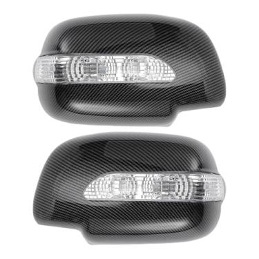 Imagem de X AUTOHAUX Par de tampa do espelho lateral do motorista do carro com sobreposição de fibra de carbono preta para Lexus RX330 RX300 RX350 RX450h 2003-2008 compatível com lâmpadas LED capas de proteção