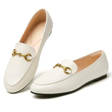 Imagem de Minorsu Mocassins femininos com fivela sem cadarço, bico redondo, sapatilhas, negócios, casual, trabalho, dirigir, Cobra branca, 40