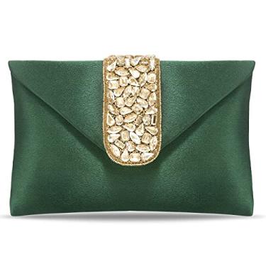 Imagem de Aheli Bolsa feminina clutch para noiva casual alça destacável bolsa tiracolo para noite presente para mulheres, Verde 2, Medium