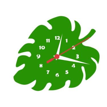Imagem de Relógio de Parede Silencioso Folha Verde Decoração MDF. - RR Corte a L