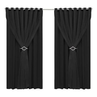 Imagem de Cortina sala blackout tecido e voil ilhós cromado 3,00X2,20 - Empório 