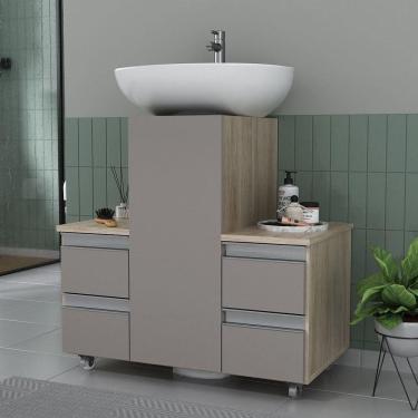 Imagem de Gabinete Banheiro Coluna Para Encaixe Madeirado Cinza