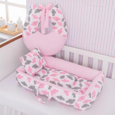 Imagem de Kit Ninho e Almofada Amamentação Berço Bebê Luxo - Criativa, Nuvem Ros