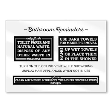Imagem de Regras de banheiro de acrílico, 12 x 18 cm, placa de não nivelar para banheiro, compatível com Airbnb Essentials, toalhas escuras para remoção de maquiagem, limpar bagunças e desligar as luzes, placa