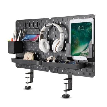 Imagem de EHO Pegboard de mesa de fixação, pacote com 2 (tamanho combinado 68,5 x 35,5 cm) divisor de privacidade, painel de divisória de mesa, organizador de placa de pino sem perfuração para escritório,