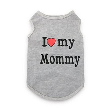 Imagem de Camiseta para cachorro de estimação I Love My Daddy Mommy colete presente fantasia roupas para filhote pequeno gato gatinho yorkshire chihuahua poodle xícara de chá terrier coelho filhotes cães (P,