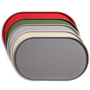 Imagem de DogBuddy Tapete para ração de cães, pequeno (48 x 28 cm), grande (61 x 35 cm), tapete antiderrapante para comida de animais de estimação, tapete de silicone para tigela de cães, tapete lavável para comida e água, tapetes impermeáveis para pisos (grande, cinza)