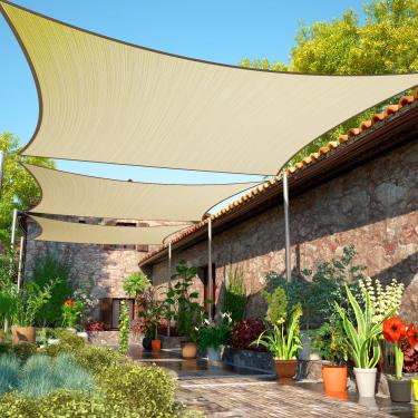 Imagem de ShadeMart 12' X 12' Beige Sun Shade Sail Upf50 Tela de Tecido de Dossel Quadrado, Permeável À Água e Ao Ar e Resistente A Raios Ultravioleta, Serviço Pesado, Pátio de Garagem Externo -(Personalizamos