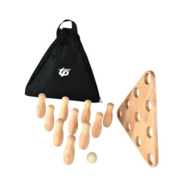 Imagem de Dynwave Shuffleboard mesa de boliche pino crianças conjunto interativo com saco de transporte jogo de boliche família 10 pinos e 1 bola para reunião, Madeira