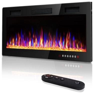 Imagem de Lareira Elétrica Vitesse 42 FP C3 de Embutir A45x106L com Controle Remoto e Digital, Luz LED, Chamas Multicolorida e Temporizador, 110V, 1500W, Preta