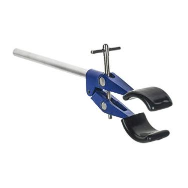 Imagem de 2 Prong, Vinyl Coated, Burette, Flask, Beaker Clamp on Stainless Steel Rod - 4.25" Max Clamp Opening, 5.5" Rod - Powder Coated Zinc Clamp - Research, Industrial Laboratory Grade - Eisco Labs