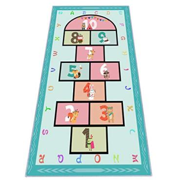 Imagem de Tapete Hopscotch 63 x 31, Tapete de jogo Hop and Count com design colorido de alfabeto e animais, Tapete de brincar para crianças, tapete macio e tapete sala de jogos, sala de estar