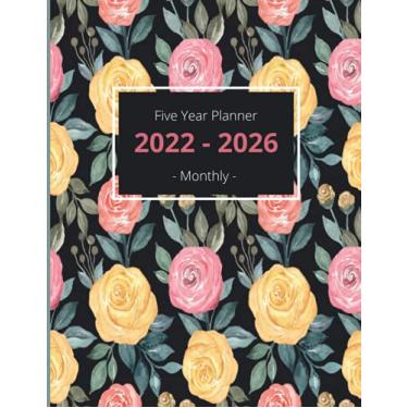 Imagem de 2022-2026 Five Year Planner: 60 Month Calendar and Organizer | Beautiful hand-drawing flowers | 5 Year Monthly Agenda 2022, 2023, 2024, 2025, 2026 | Watercolor Cover 8.5" x 11" in