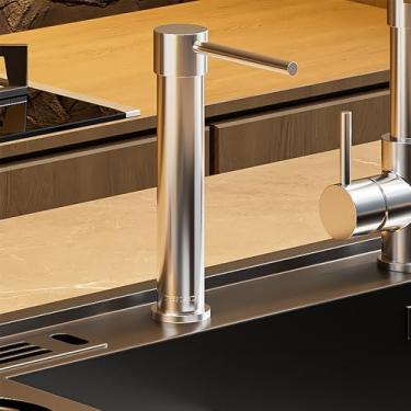 Imagem de TYESTAND Dispensador de sabão de pia SD-100 com cabeça de bomba de latão embutida para cozinha e banheiro com garrafa de 1000 ml e kit de tubo de extensão de 1,5 m (cromado)