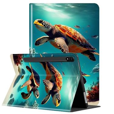 Imagem de Capa para tablet Samsung Galaxy Tab S8 Plus 2022/ Tab S7 FE 5G 2021/ Tab S7 Plus 2020 de 12,5 polegadas, suporte multiângulo com capa de proteção automática de hibernar/despertar - tartaruga marinha