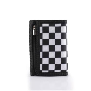 Imagem de Nitort Carteira, carteira de lona para esportes ao ar livre para crianças, linda carteira com zíper para crianças - carteira de bolso frontal com adesivo mágico, Black Chequer KW01, Black Men Kids