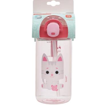 Imagem de Garrafa Com Canudo Pacific Kouii 460ML Gato Mia Rosa