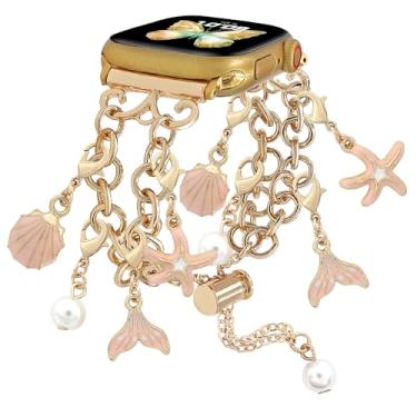 Imagem de WONFAITH Pulseira feminina compatível com Apple Watch 38 mm, 40 mm, 41 mm, 42 mm, 44 mm, 45 mm, 46 mm e 49 mm, pingentes para iWatch Ultra, séries 10, 9, 8, 7, 6, 5, 4, 3 e 2 e SE, estrela do mar,