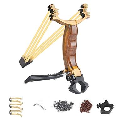 Imagem de Easimgo Conjunto de tiras profissionais em Y, estilingue de caça para adultos, fotografias de foguete de pulso, tiros de catapulta de alta velocidade com 100 bolas de munição e 3 faixas de borracha, Amarelo