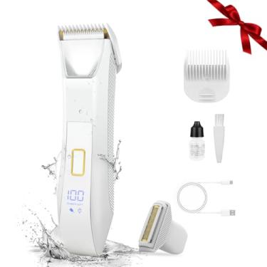 Imagem de Aparador de biquíni elétrico 2 em 1 para mulheres, barbeador de cabeça dupla para o corpo e pelos pubianos, suave e indolor, sem aparar, à prova d'água IPX7, leve com trava de viagem, tela de LED