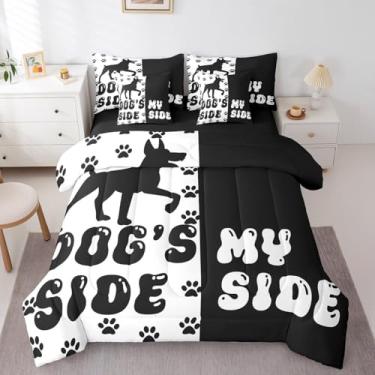 Imagem de Conjunto de edredom com estampa de patas de cachorro Kawaii, tamanho casal, desenho animado Dobermann, cachorro, animal de estimação, para meninos e meninas, lado do cachorro (edredom + lençol de cima