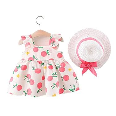 Imagem de Vestido de Princesa para Bebês Meninas Com Chapéu de Sol Dobrável, Vestido Sem Mangas Com Laço Inchado para Crianças Pequenas, Ideal para Atividades Ao Ar Livre (100cm)