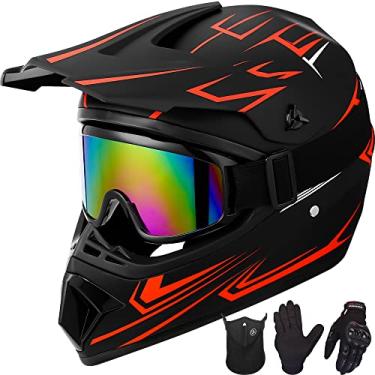 Imagem de Yesmotor Capacete De Motocross Para Jovens E Crianças Motocicleta Dirt Bike Off-Road Mountain Bike Bmx Mx Atv Capacete Com (Luvas Óculos Máscara) Conjunto De 4 Peças - Aprovado Pelo Dot (Vermelho, Gg)