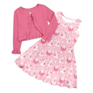 Imagem de DaisyDoll Conjunto de vestido e cardigã para bebês meninas, vestido sem mangas e babados, 2 peças, 2 a 8 anos, A2-Páscoa 01, 7-8 Anos