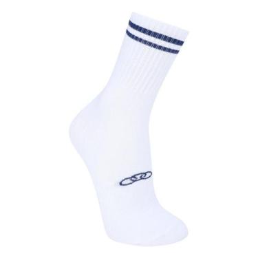 Imagem de Meia Olympikus Cano Longo Comfy Feminina, Branco, Marinho, 33/38