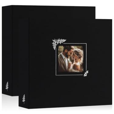 Imagem de Lanpn 2 Pacotes De Álbum De Fotos De Scrapbook 12X12, Capa Com Design De Janela De Linho, Pasta De 3 Argolas, Fichário De Fotos, Álbum De Fotos 12 X 12 Polegadas Com 30 Capas De Plástico, 60 Páginas