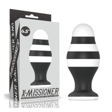 Imagem de Plug Anal Com Listras 17 X 7,4Cm Silicone Premium Ventosa Firme Seguro e Versátil para Casais