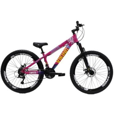 Imagem de Bicicleta Aro 26 Viking Tuff x25 21 Vel Quadro em Alumínio Freio a Disco Freestyle (Rosa/Azul)