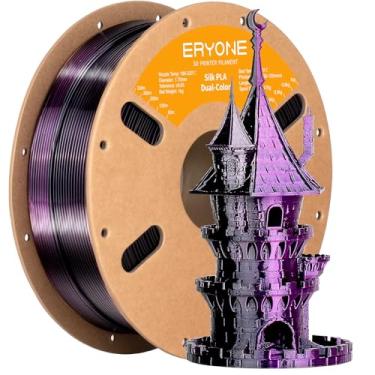 Imagem de ERYONE Impressora 3D do Pla do Filamento Da Cor Dupla de Seda 1.75Mm +/- 0.03Mm, Filamento Brilhante do Pla do Filamento Da Coextrusão 1Kg (2.2Lbs), Roxo Preto