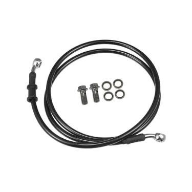Imagem de REPAIROCK Mangueira de freio universal para motocicleta, quadriciclo, motocross, trançada, linha de freio hidráulico, oleoduto, 130 cm, metal, tom preto prateado, 1 conjunto de peças de reposição