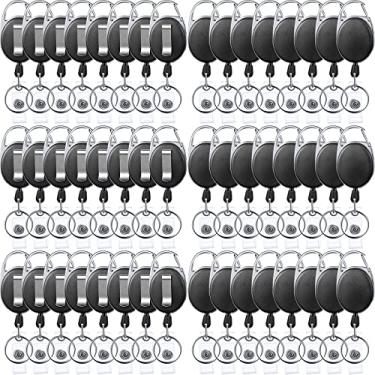 Imagem de Carretel de crachá retrátil com 100 carretéis de cartão resistentes com clipe de cinto e chaveiro carretel de crachá de trabalho de funcionário extensor preto para enfermeira de escritório (preto)