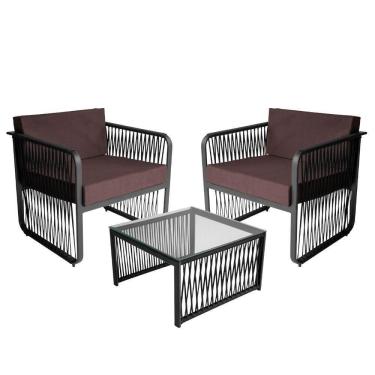 Imagem de Conjunto 2 Poltronas E Mesa Centro Corda Náutica Santiago Preto-marrom