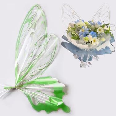 Imagem de LLBWKC 20 conjuntos de papel de embrulho de flores de borboleta, papel de embrulho impermeável para buquê de flores de borboleta, envoltórios florais transparentes OPP para suprimentos de florista