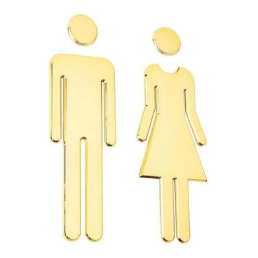 Imagem de 2 peças de 19,5 cm de acrílico dourado feminino masculino sinais de banheiro sinalização de porta de banheiro decoração autoadesivo sinais de identificação de banheiro decalques para escritórios