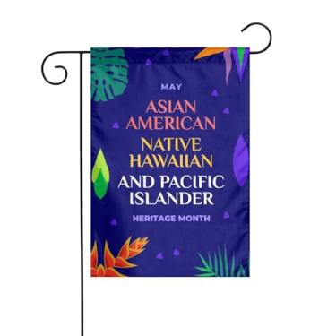 Imagem de Bandeira de jardim do mês da herança havaiana e das ilhas do Pacífico nativo asiático americano dupla face vertical decorativa ao ar livre sinal de boas-vindas para gramado doméstico pátio 30,5 x 45,7