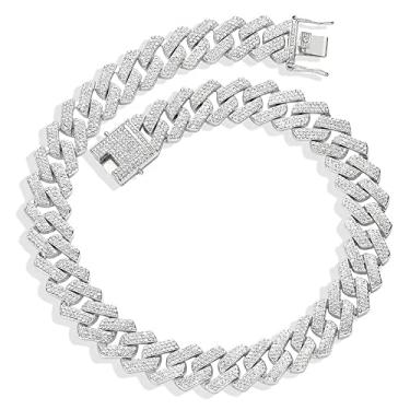 Imagem de EMESLY Corrente de elos cubanos Miami sólidos de ouro/prata (40, 46, 50, 56, 61, 76 cm); pulseira hip hop (comprimento de 20 cm) para homens e mulheres; joia perfeita para presente brilhante, 22.0