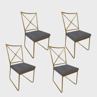 Imagem de Kit 04 Cadeiras Sala de Jantar Escritório Office Clark Industrial Ferro Dourado Corino Bege - Ahz Móveis