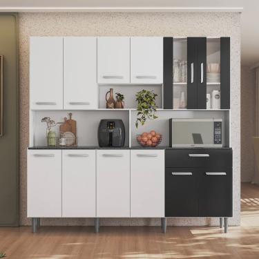 Imagem de Armário de Cozinha 12 Portas 1 Gaveta Clara Poliman Móveis Branco/Preto
